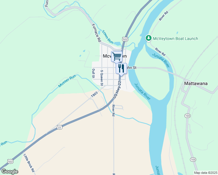 map of restaurants, bars, coffee shops, grocery stores, and more near 6 Lombard Street in McVeytown
