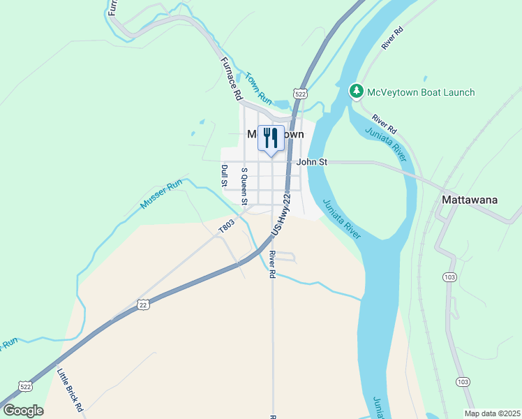 map of restaurants, bars, coffee shops, grocery stores, and more near 6 Lombard Street in McVeytown