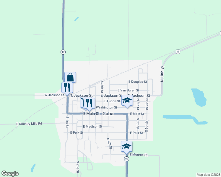 map of restaurants, bars, coffee shops, grocery stores, and more near 610 East Van Buren Street in Cuba