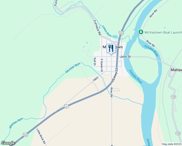 map of restaurants, bars, coffee shops, grocery stores, and more near Old State Road in McVeytown