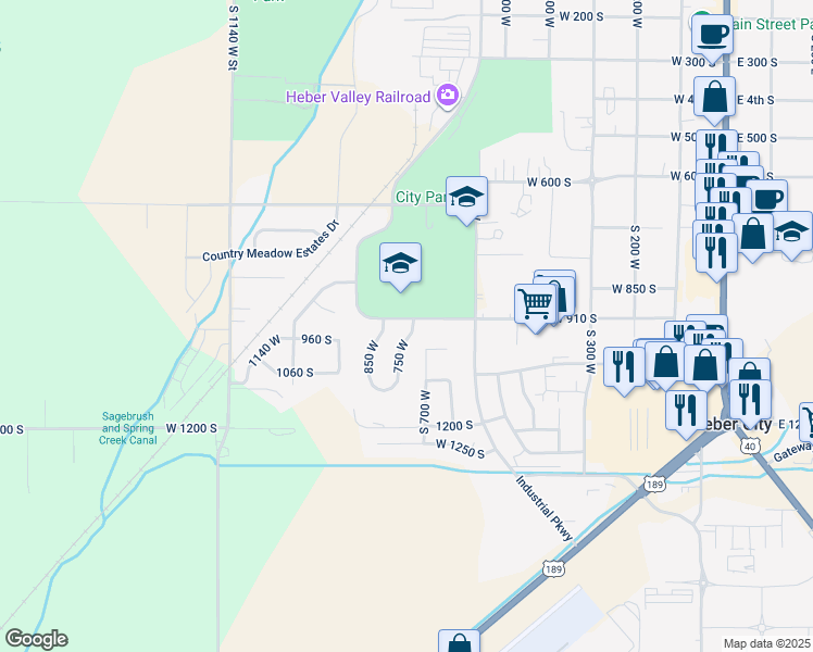 map of restaurants, bars, coffee shops, grocery stores, and more near 920 South 750 West in Heber City