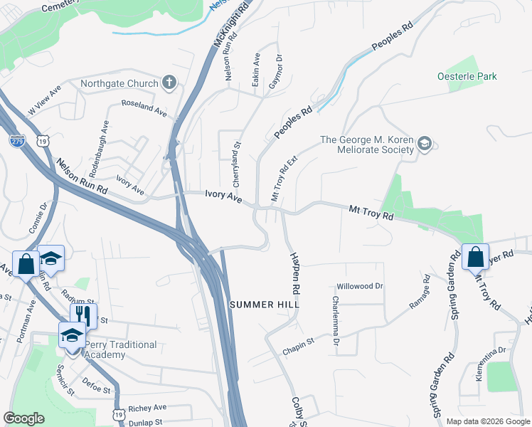 map of restaurants, bars, coffee shops, grocery stores, and more near 606 Ivory Avenue in Pittsburgh