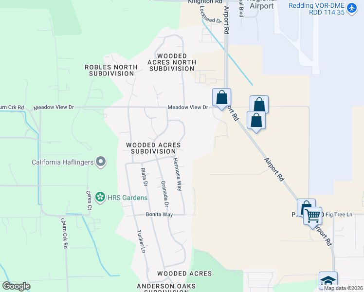 map of restaurants, bars, coffee shops, grocery stores, and more near 3485-20201 Margarita Court East in Redding