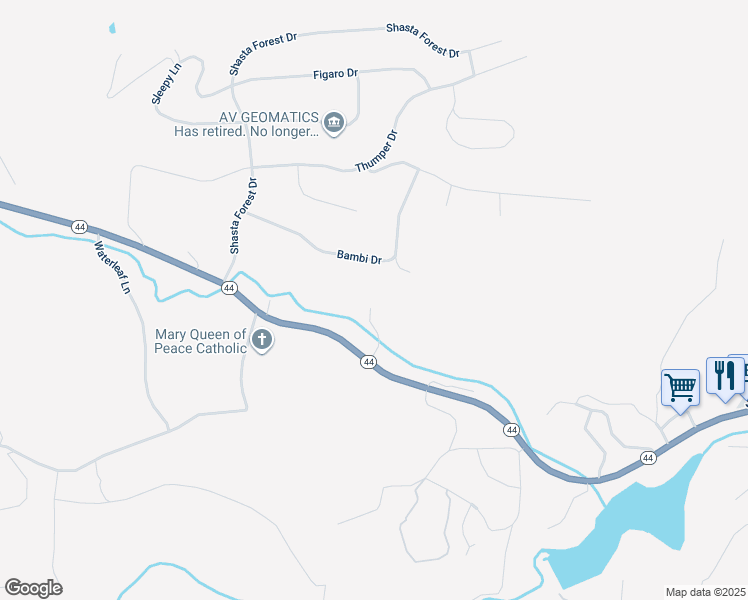 map of restaurants, bars, coffee shops, grocery stores, and more near 7150 Kaysie Rae Court in Shingletown