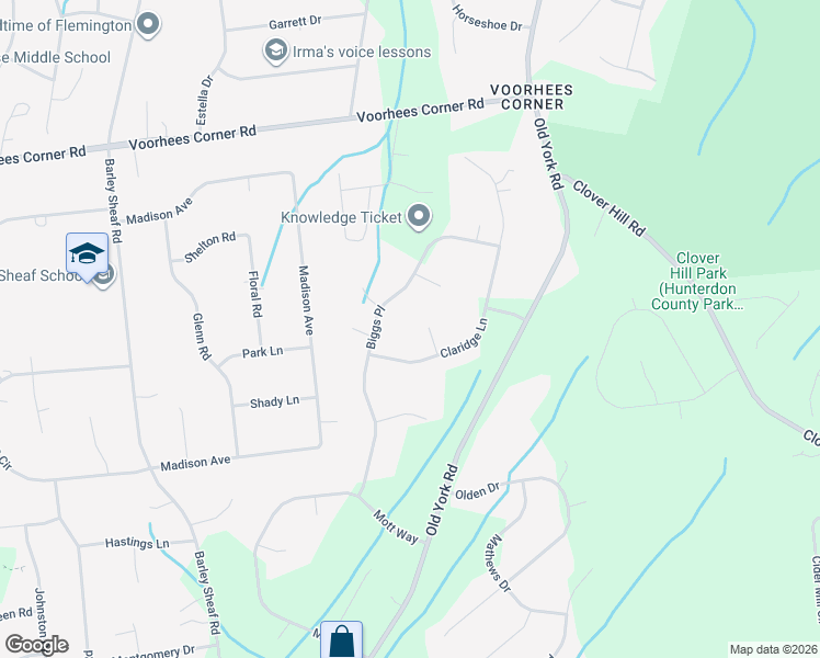 map of restaurants, bars, coffee shops, grocery stores, and more near 3 Claridge Lane in Flemington