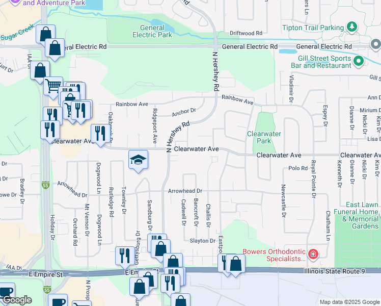 map of restaurants, bars, coffee shops, grocery stores, and more near 2411 Clearwater Avenue in Bloomington