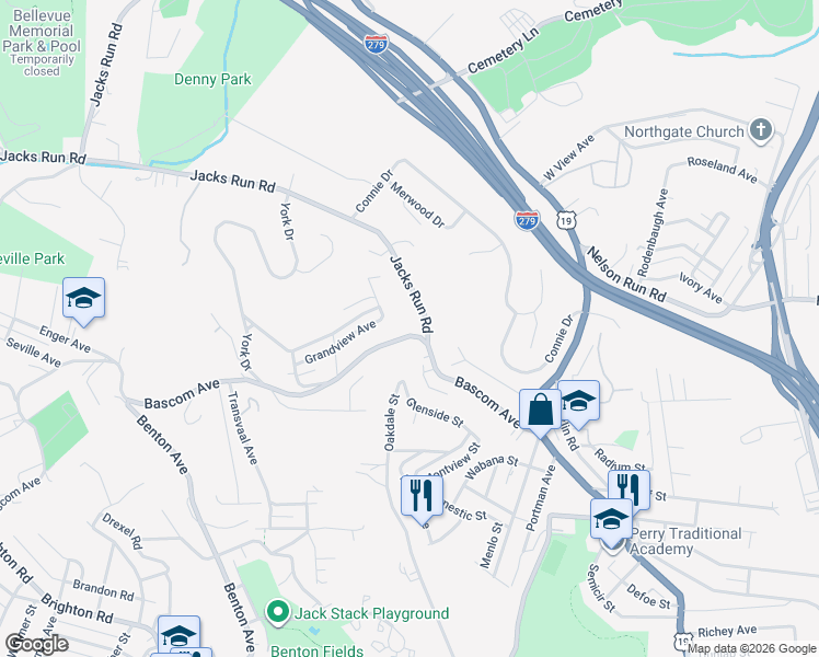 map of restaurants, bars, coffee shops, grocery stores, and more near 239 Bascom Avenue in Pittsburgh
