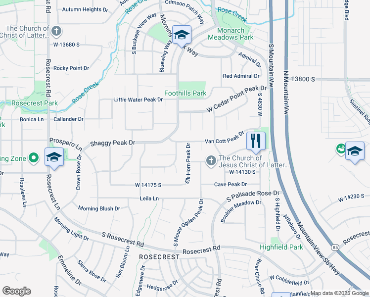 map of restaurants, bars, coffee shops, grocery stores, and more near 14054 Elk Horn Peak Drive in Riverton