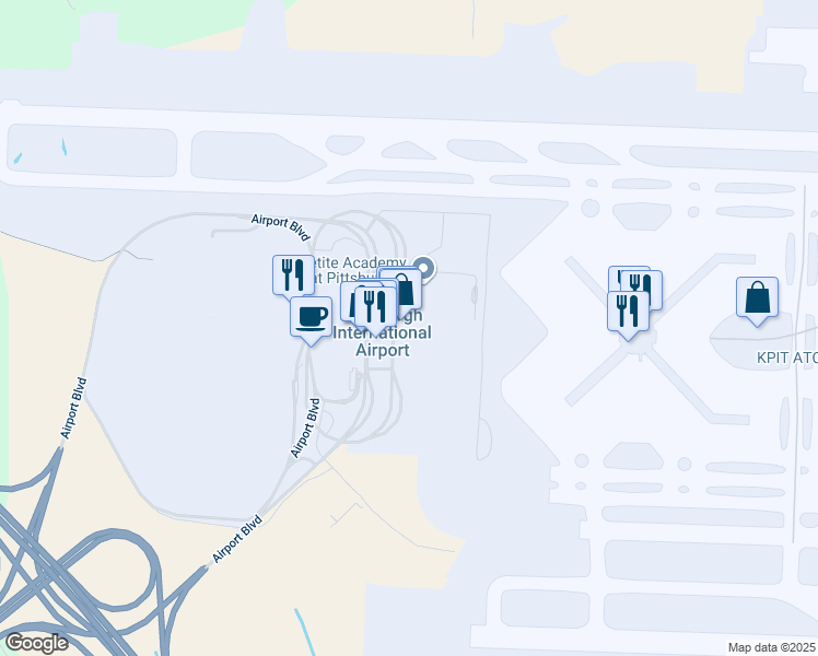 map of restaurants, bars, coffee shops, grocery stores, and more near 1000 Airport Boulevard in Pittsburgh