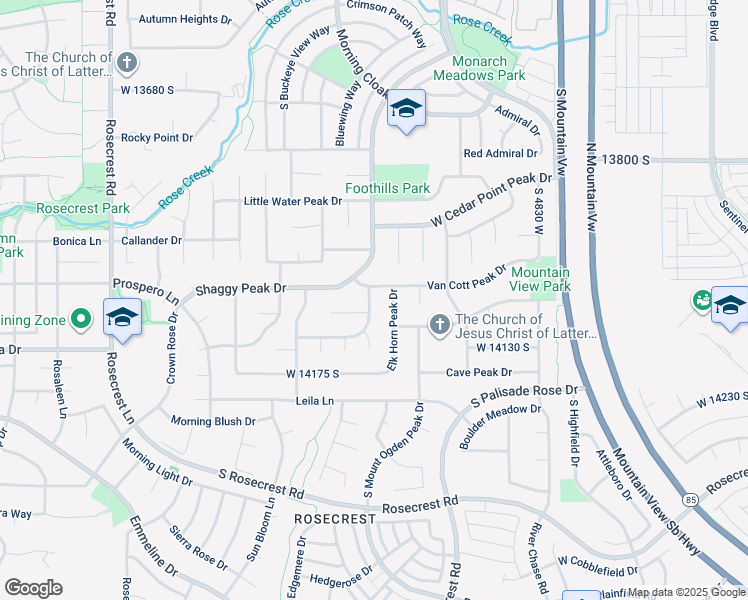 map of restaurants, bars, coffee shops, grocery stores, and more near 14053 Lowe Peak Drive in Riverton
