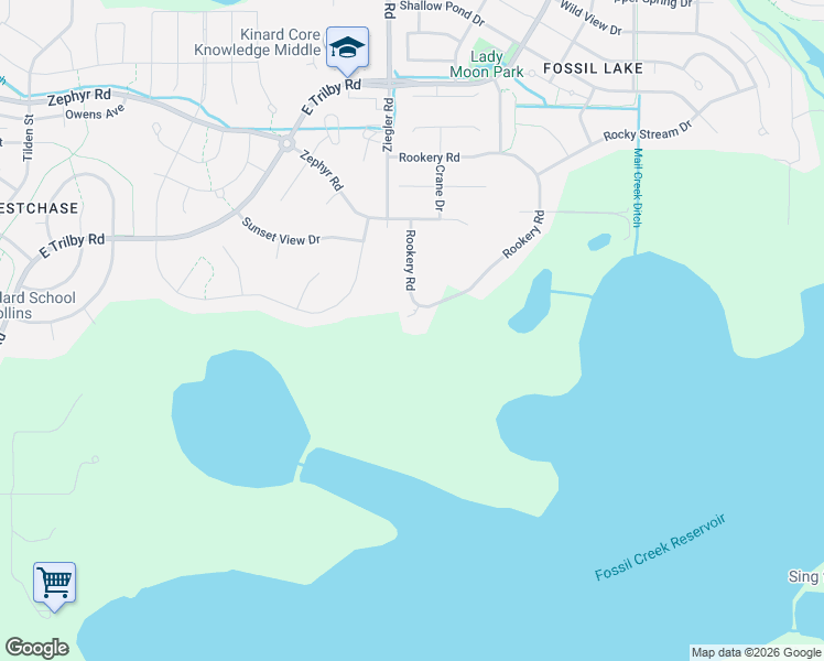 map of restaurants, bars, coffee shops, grocery stores, and more near 6558 Rookery Road in Fort Collins