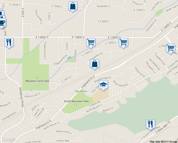 map of restaurants, bars, coffee shops, grocery stores, and more near 758 Point Hills Cove in Draper