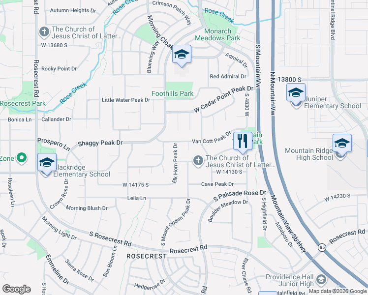 map of restaurants, bars, coffee shops, grocery stores, and more near 14054 Van Cott Peak Circle in Riverton
