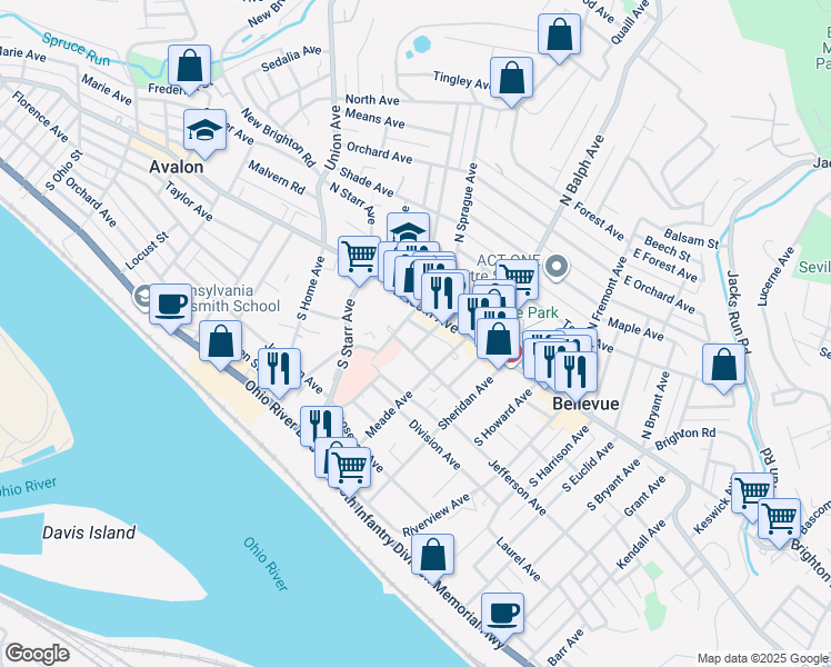 map of restaurants, bars, coffee shops, grocery stores, and more near 618 Monroe Avenue in Pittsburgh