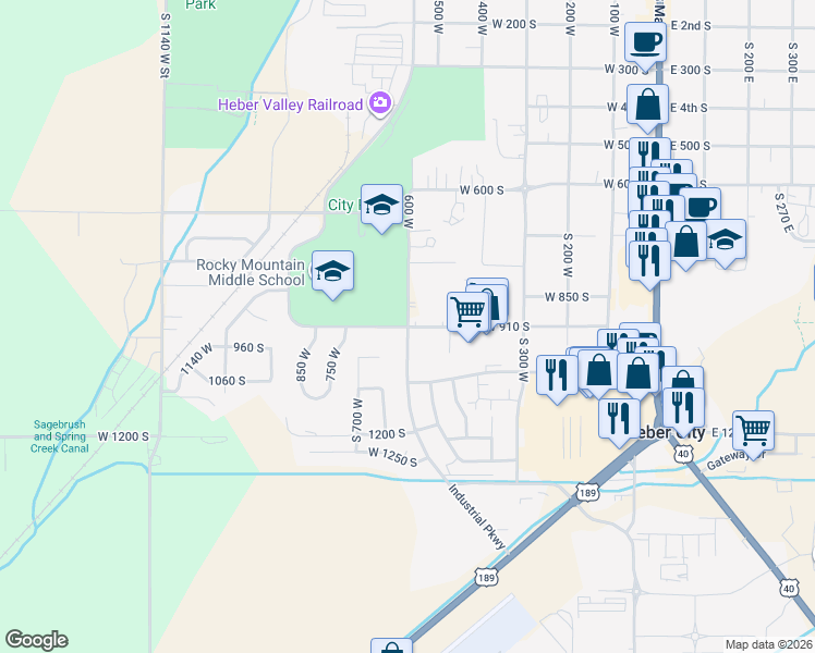 map of restaurants, bars, coffee shops, grocery stores, and more near 1160 South 600 West in Heber City