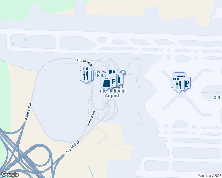 map of restaurants, bars, coffee shops, grocery stores, and more near 1000 Airport Boulevard in Pittsburgh