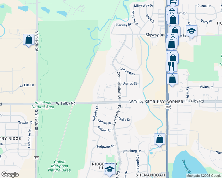 map of restaurants, bars, coffee shops, grocery stores, and more near 508 West Trilby Road in Fort Collins