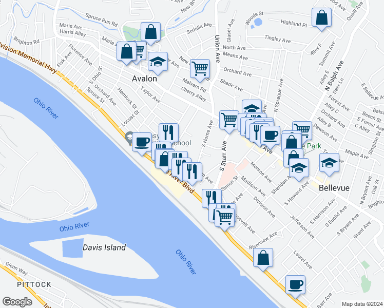 map of restaurants, bars, coffee shops, grocery stores, and more near 956 Jackman Avenue in Pittsburgh