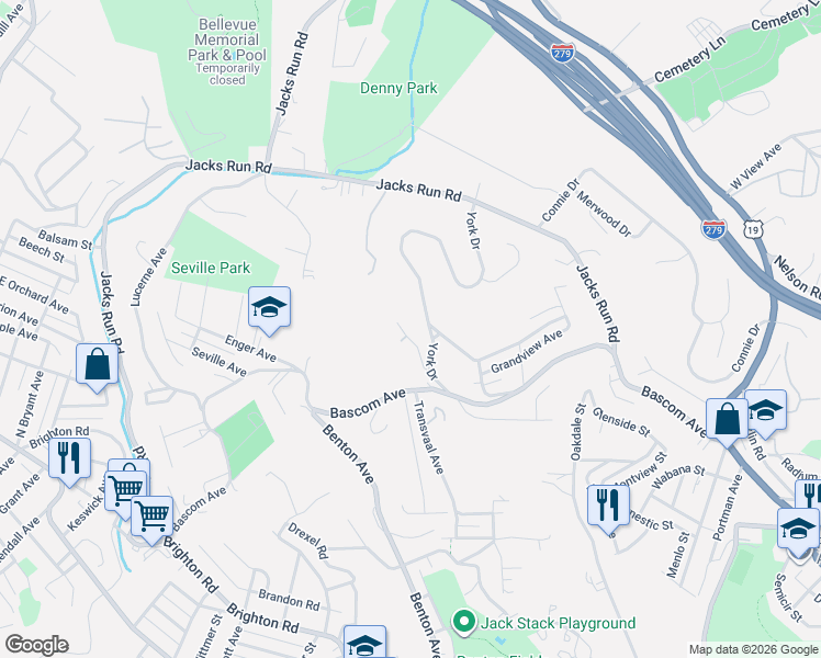 map of restaurants, bars, coffee shops, grocery stores, and more near 9 Oak Drive in Pittsburgh