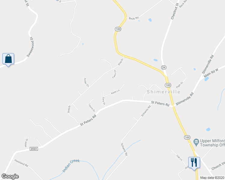 map of restaurants, bars, coffee shops, grocery stores, and more near 5776 Keith Lane in Emmaus