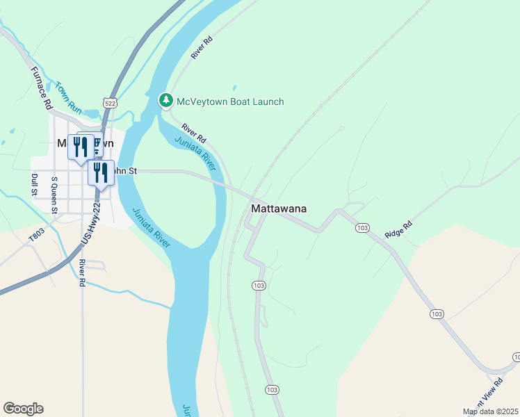 map of restaurants, bars, coffee shops, grocery stores, and more near 8 Hertzler Street in McVeytown
