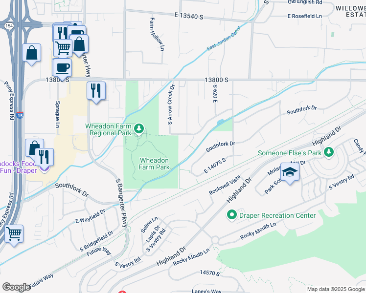 map of restaurants, bars, coffee shops, grocery stores, and more near 14064 Fitzgerald Court in Draper