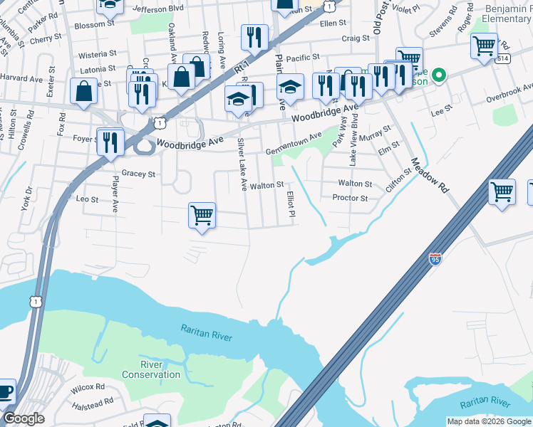 map of restaurants, bars, coffee shops, grocery stores, and more near 40 Columbus Avenue in Edison