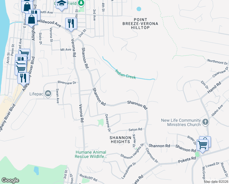map of restaurants, bars, coffee shops, grocery stores, and more near 201 Edgecrest Drive in Verona