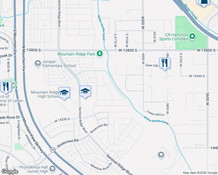 map of restaurants, bars, coffee shops, grocery stores, and more near 14037 South Overwatch Drive in Herriman