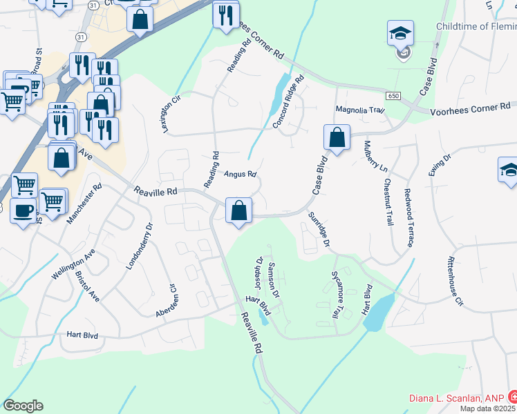 map of restaurants, bars, coffee shops, grocery stores, and more near 1 Cedar Court in Flemington
