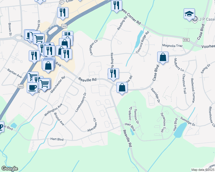 map of restaurants, bars, coffee shops, grocery stores, and more near 503 Reed Court in Flemington
