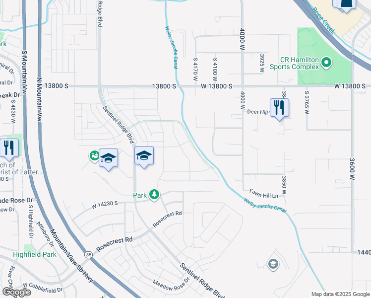 map of restaurants, bars, coffee shops, grocery stores, and more near 14037 South Overwatch Drive in Herriman
