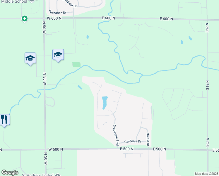 map of restaurants, bars, coffee shops, grocery stores, and more near 6 Grapevine Place in West Lafayette