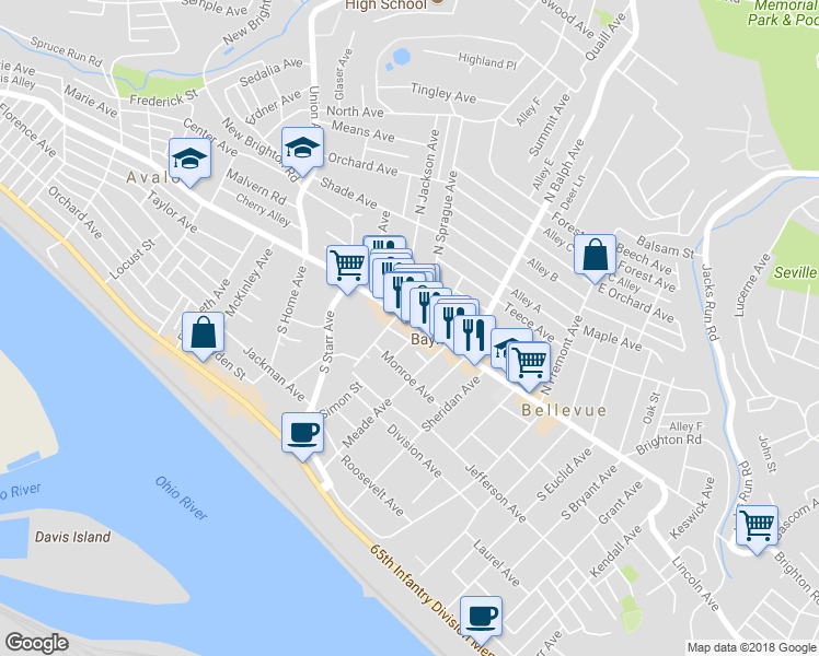 map of restaurants, bars, coffee shops, grocery stores, and more near 563 Lincoln Avenue in Bellevue