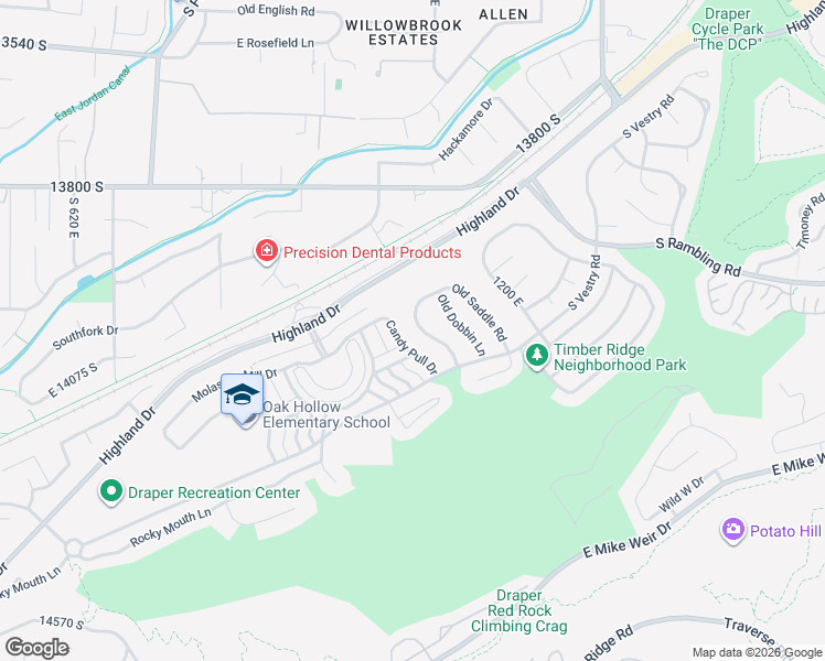 map of restaurants, bars, coffee shops, grocery stores, and more near 14008 New Saddle Road in Draper