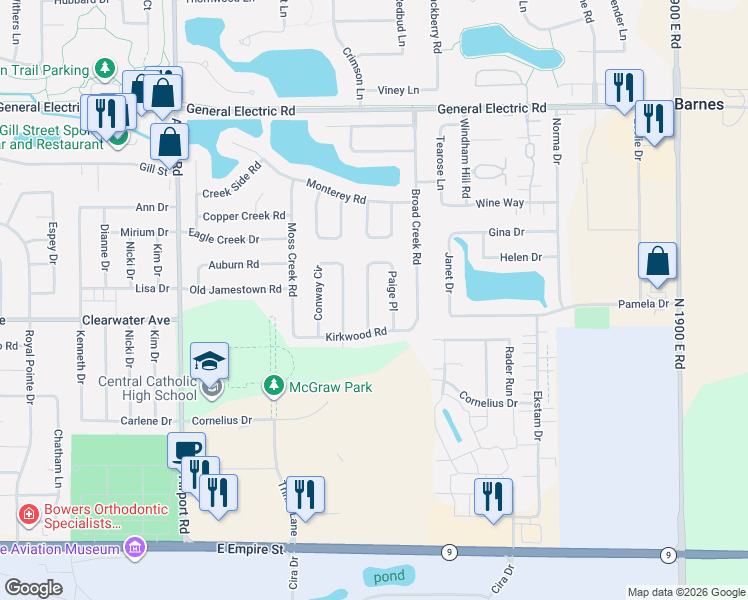 map of restaurants, bars, coffee shops, grocery stores, and more near 11 Paige Place in Bloomington