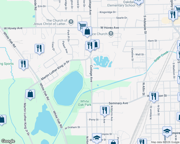 map of restaurants, bars, coffee shops, grocery stores, and more near 37 Parkshores Drive in Bloomington