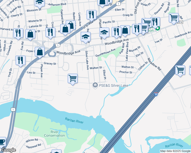 map of restaurants, bars, coffee shops, grocery stores, and more near 40 Columbus Avenue in Edison