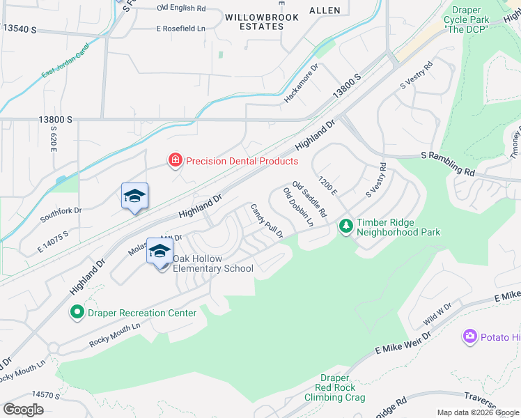 map of restaurants, bars, coffee shops, grocery stores, and more near 14033 Candy Pull Drive in Draper