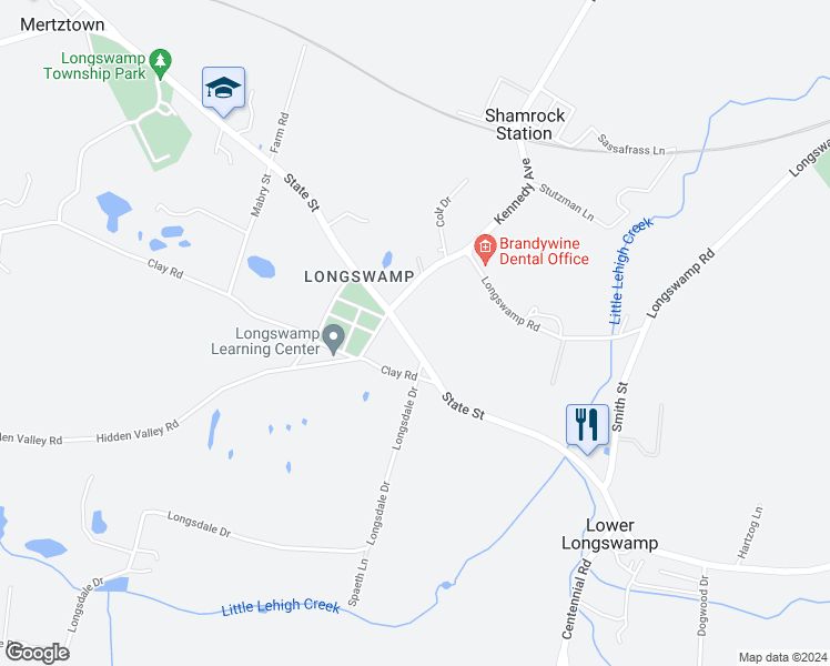 map of restaurants, bars, coffee shops, grocery stores, and more near 1413 State Street in Mertztown