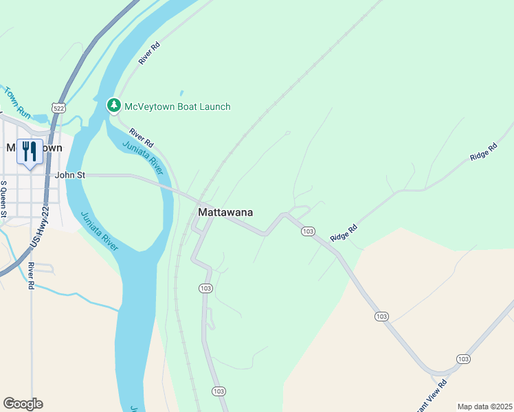 map of restaurants, bars, coffee shops, grocery stores, and more near 135 Pennsylvania 103 in McVeytown