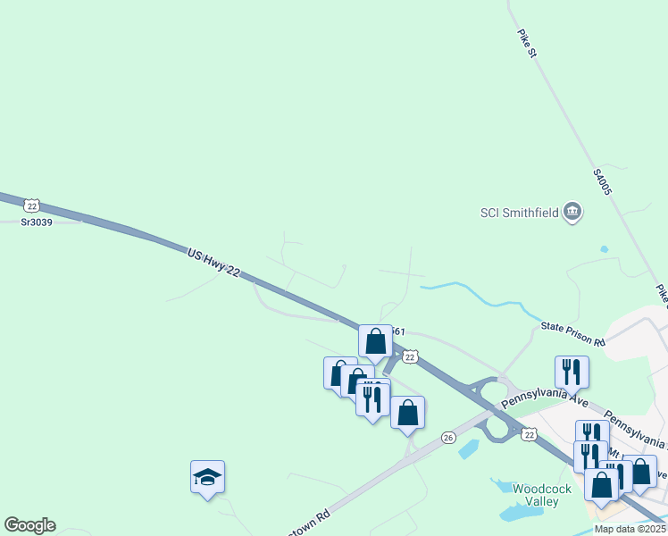 map of restaurants, bars, coffee shops, grocery stores, and more near 6657 Oak Drive in Huntingdon