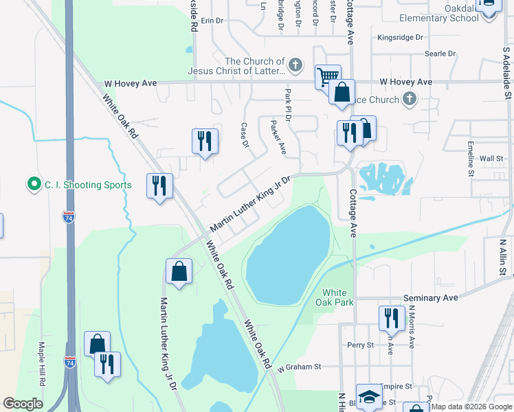 map of restaurants, bars, coffee shops, grocery stores, and more near 1528 Martin Luther King Junior Drive in Bloomington