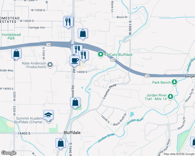 map of restaurants, bars, coffee shops, grocery stores, and more near 1512 Cabernet Drive in Riverton