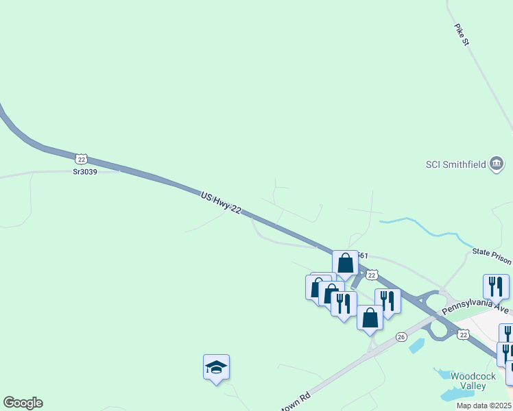 map of restaurants, bars, coffee shops, grocery stores, and more near 6530 Oak Drive in Huntingdon