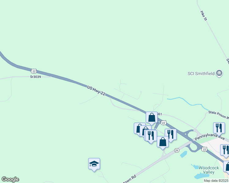 map of restaurants, bars, coffee shops, grocery stores, and more near 6530 Oak Drive in Huntingdon