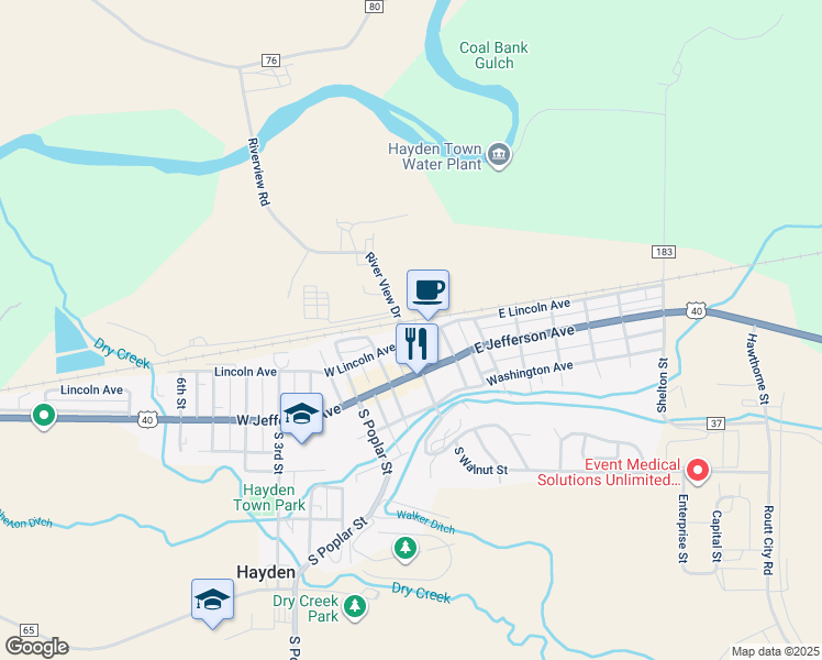 map of restaurants, bars, coffee shops, grocery stores, and more near 198 West Lincoln Avenue in Hayden