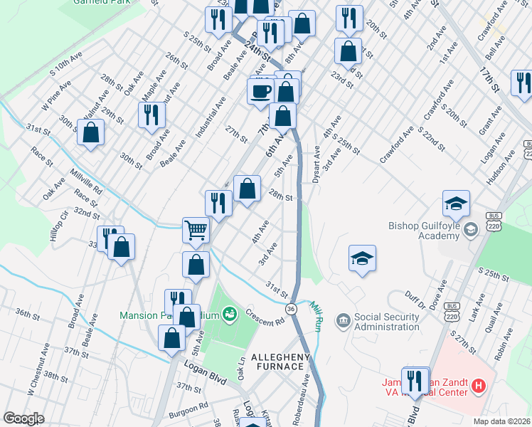 map of restaurants, bars, coffee shops, grocery stores, and more near 2812-14 4th Avenue in Altoona