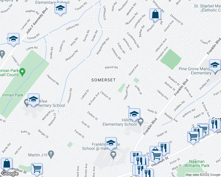 map of restaurants, bars, coffee shops, grocery stores, and more near 257 Lenox Place in Franklin Township