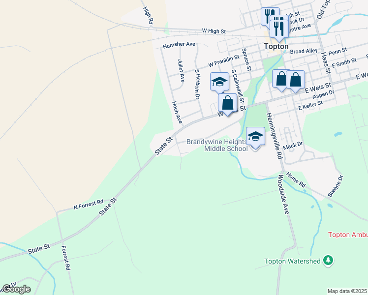 map of restaurants, bars, coffee shops, grocery stores, and more near 454 Freehall Street in Mertztown